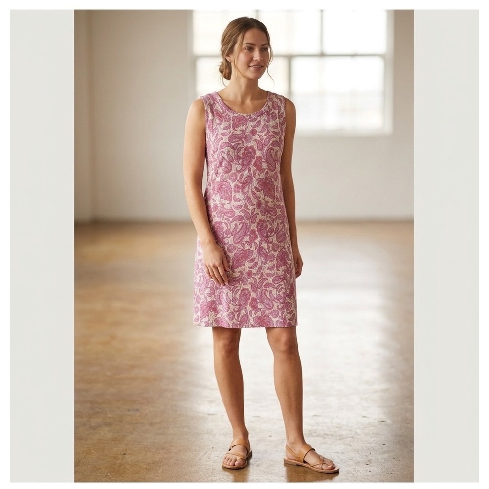 J. Jill Women Paisley Sleeveless Knee Length Boho Shift Dress Size L Pink Purple